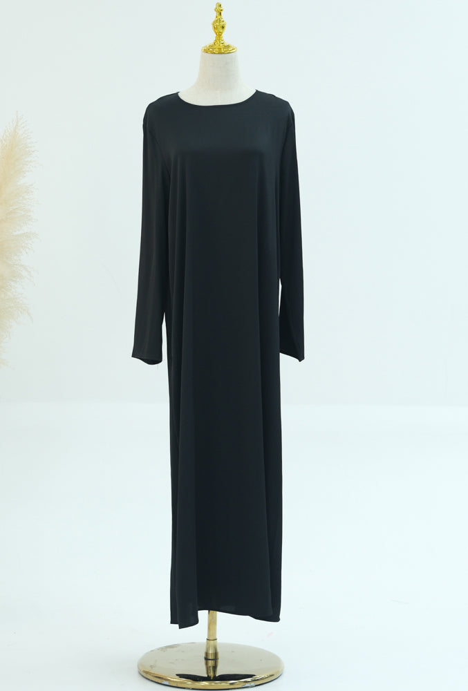 Siddiqa three piece gown with throw over abaya long sleeve slip dress and detachable skirt apron