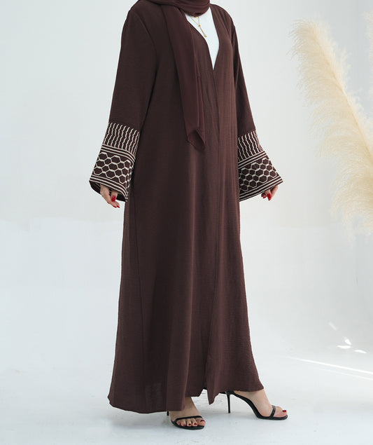 Tosteit solution Keffiyeh Inspired Abaya with contrast embroidered sleeves and detachable belt