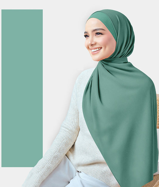 Chiffon Plain Rectangular Hijab in SA15 Green color