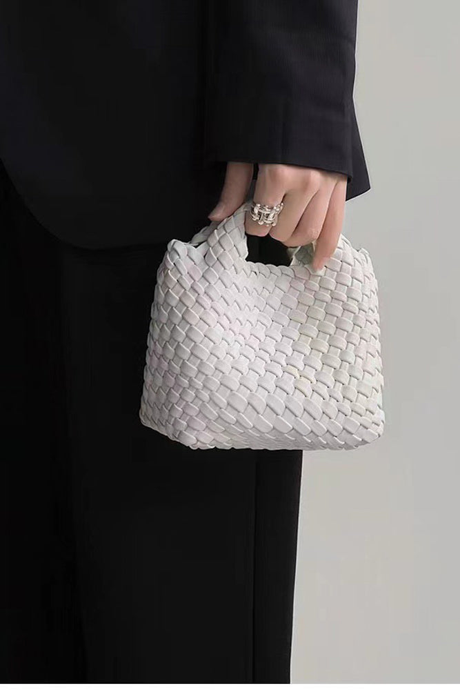 Woven Crossbody Small Mini Handbag Purse for Women in white Leather
