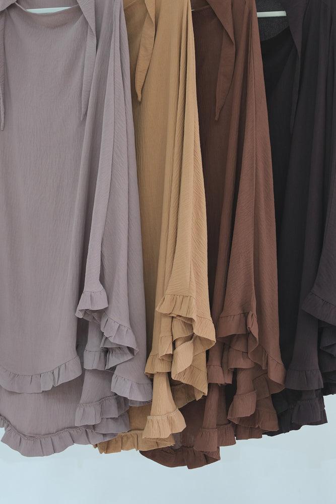 Ayman One Layer Ruffle Edge Khimar Hijab in Khaki - ANNAH HARIRI