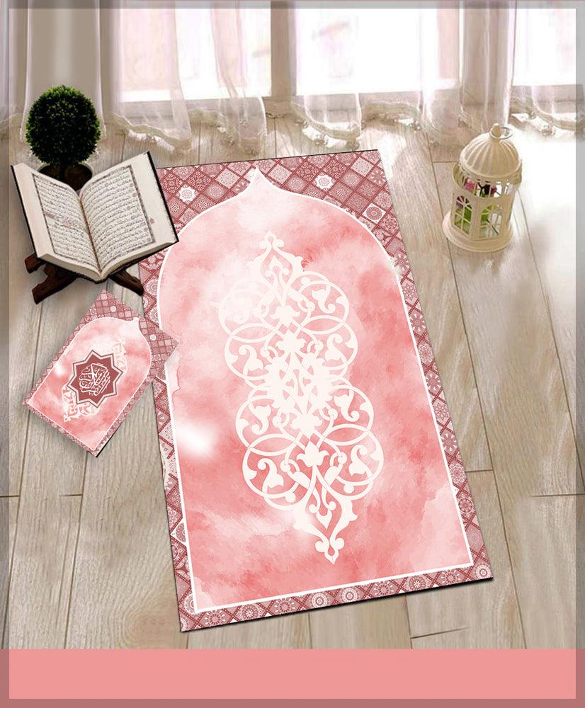 Ayoosh Pink Prayer Rug Muslim Mat Islamic Sajadah for Kids Men Women with Quran Box for Eid Travel Ramadan Soft Luxury Pin - ANNAH HARIRI