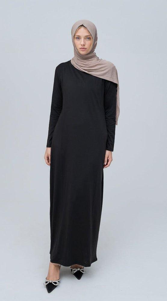 Basic black maxi slip dress with long sleeve - ANNAH HARIRI