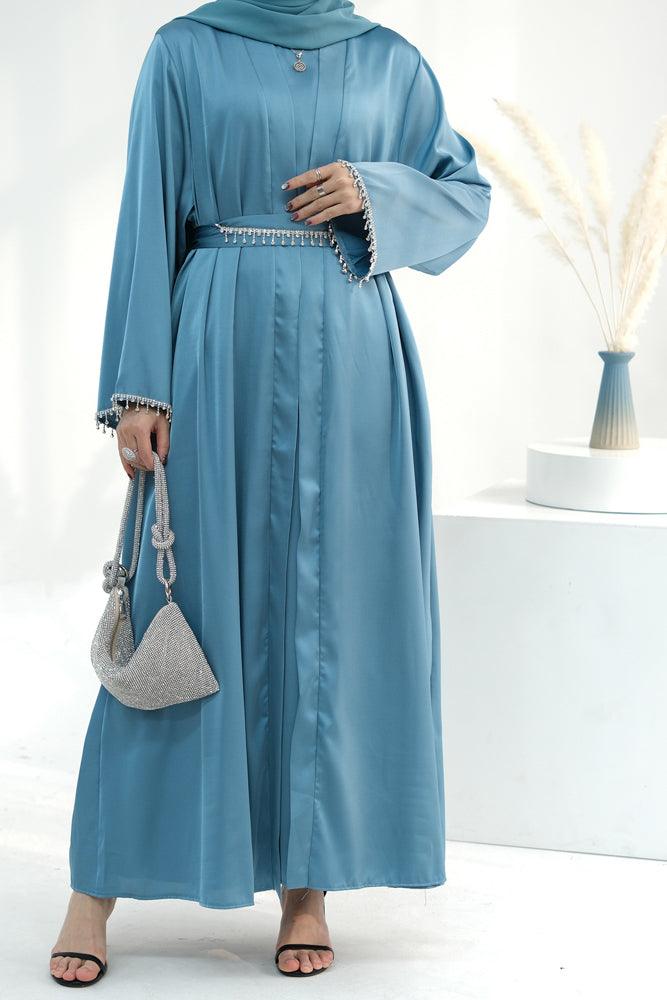Blue Duniia slip dress maxi length sleeveless in satin fabric - ANNAH HARIRI