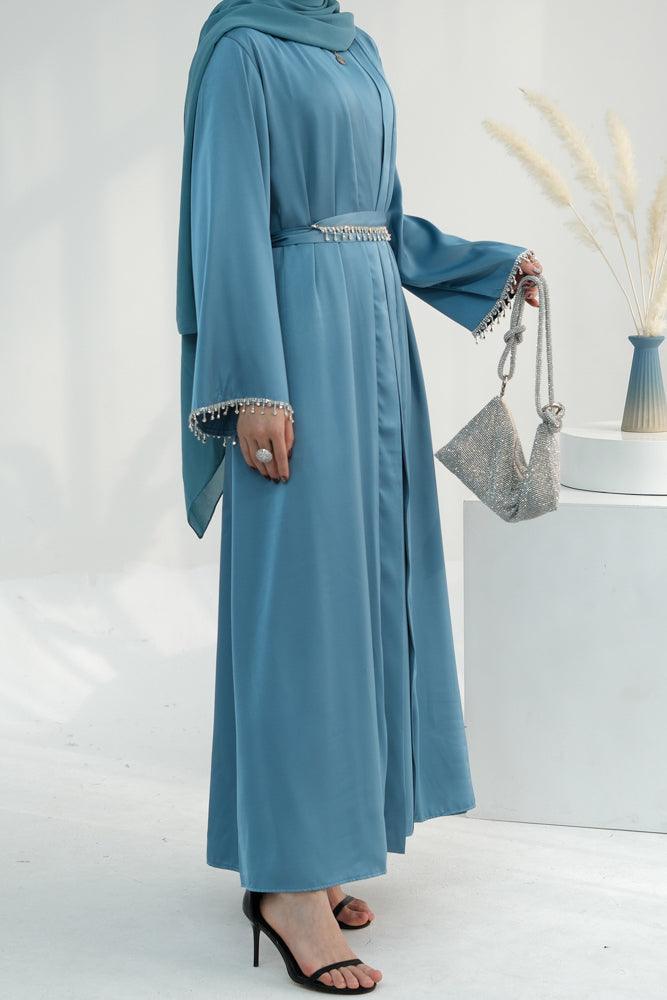 Blue Duniia slip dress maxi length sleeveless in satin fabric - ANNAH HARIRI