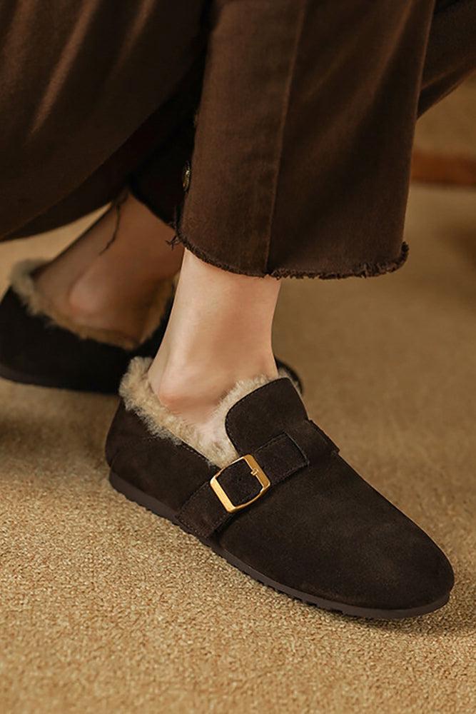 Brown VelvetStep Clogs for Women‘s Suede Soft Leather Clogs Adjustable Buckle Cork Non-Slip Shoes Home Shoes Youth Size available - ANNAH HARIRI