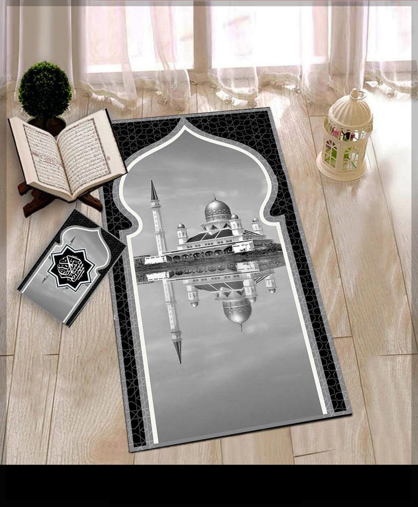 Camii Black Prayer Rug Muslim Mat Islamic Sajadah for Kids Men Women with Quran Box for Eid Travel Ramadan Soft Luxury Pin - ANNAH HARIRI