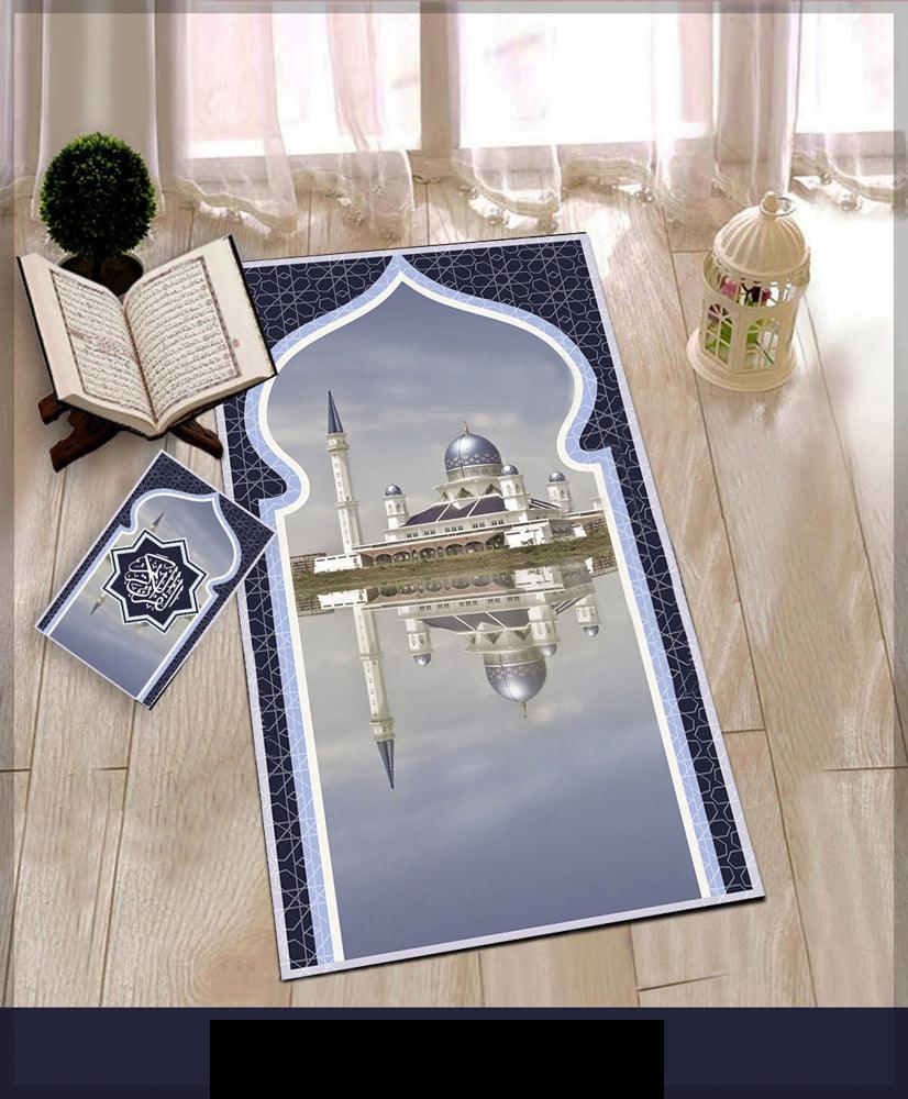 Camii Grey Prayer Rug Muslim Mat Islamic Sajadah for Kids Men Women with Quran Box for Eid Travel Ramadan Soft Luxury Pin - ANNAH HARIRI