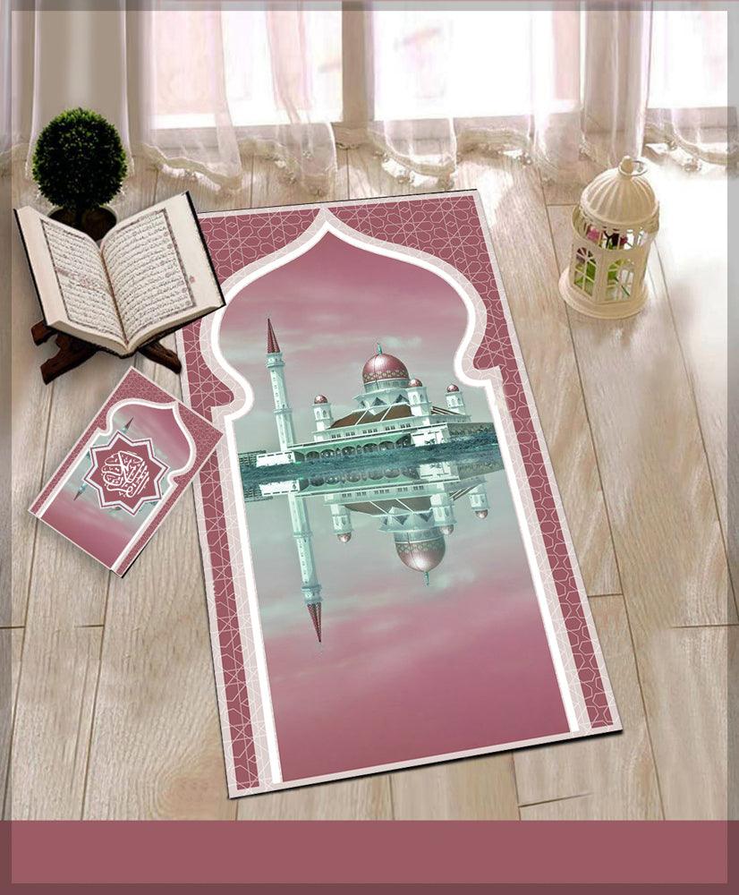 Camii Pink Prayer Rug Muslim Mat Islamic Sajadah for Kids Men Women with Quran Box for Eid Travel Ramadan Soft Luxury Pin - ANNAH HARIRI