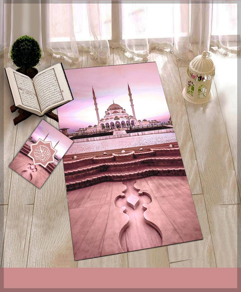 Camii Pink Prayer Rug Muslim Mat Islamic Sajadah for Kids Men Women with Quran Box for Eid Travel Ramadan Soft Luxury Pin - ANNAH HARIRI