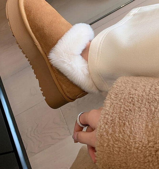 Coffee UrbanSole White Fur Women's Winter Snow Boots Slip-on Warm Outdoor Indoor House Shoes - ANNAH HARIRI