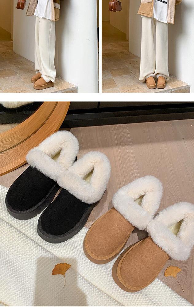 Coffee UrbanSole White Fur Women's Winter Snow Boots Slip-on Warm Outdoor Indoor House Shoes - ANNAH HARIRI