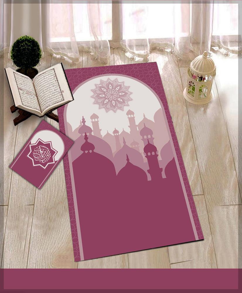 Daala Bordeaux Prayer Rug Muslim Mat Islamic Sajadah for Kids Men Women with Quran Box for Eid Travel Ramadan Soft Luxury Pin - ANNAH HARIRI