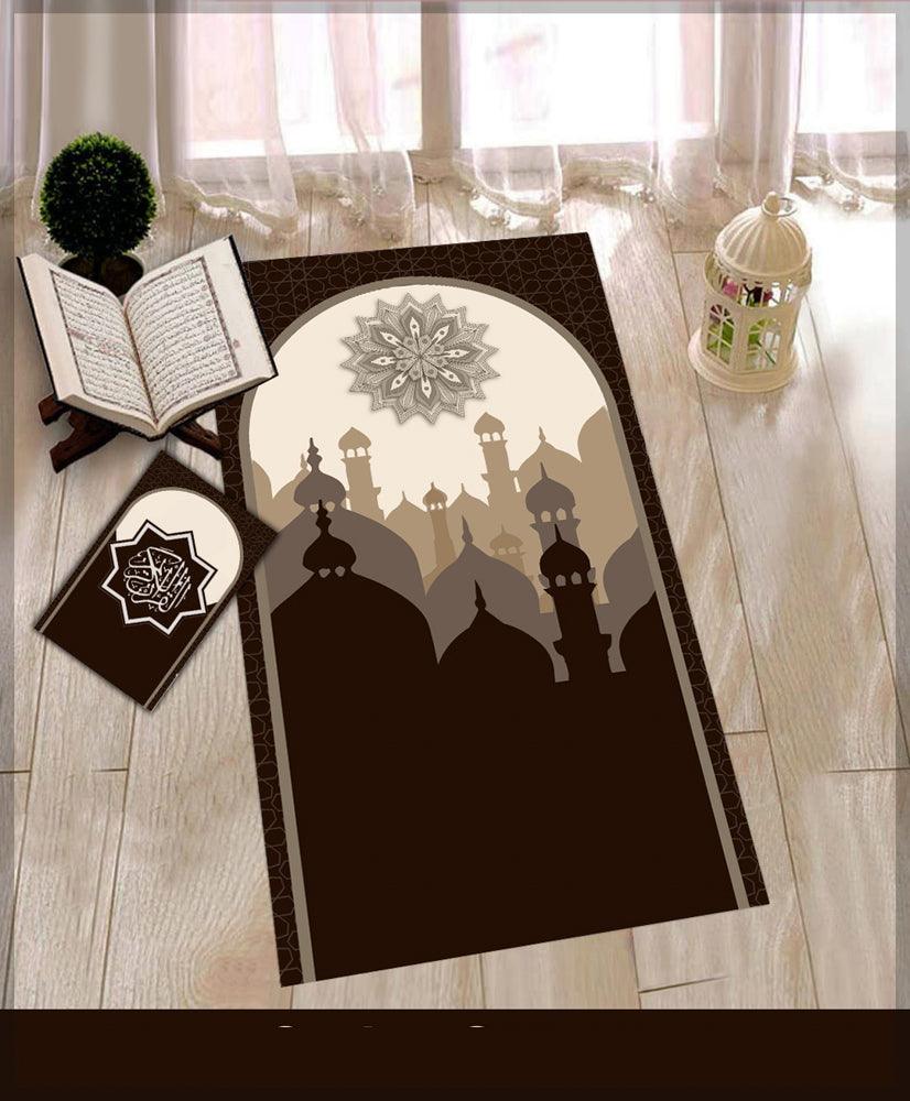 Daala Dark Prayer Rug Muslim Mat Islamic Sajadah for Kids Men Women with Quran Box for Eid Travel Ramadan Soft Luxury Pin - ANNAH HARIRI