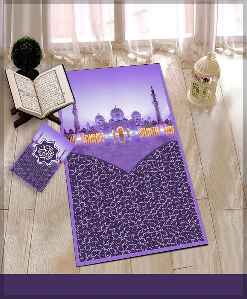 Dhabi Purple Prayer Rug Muslim Mat Islamic Sajadah for Kids Men Women with Quran Box for Eid Travel Ramadan Soft Luxury Pin - ANNAH HARIRI