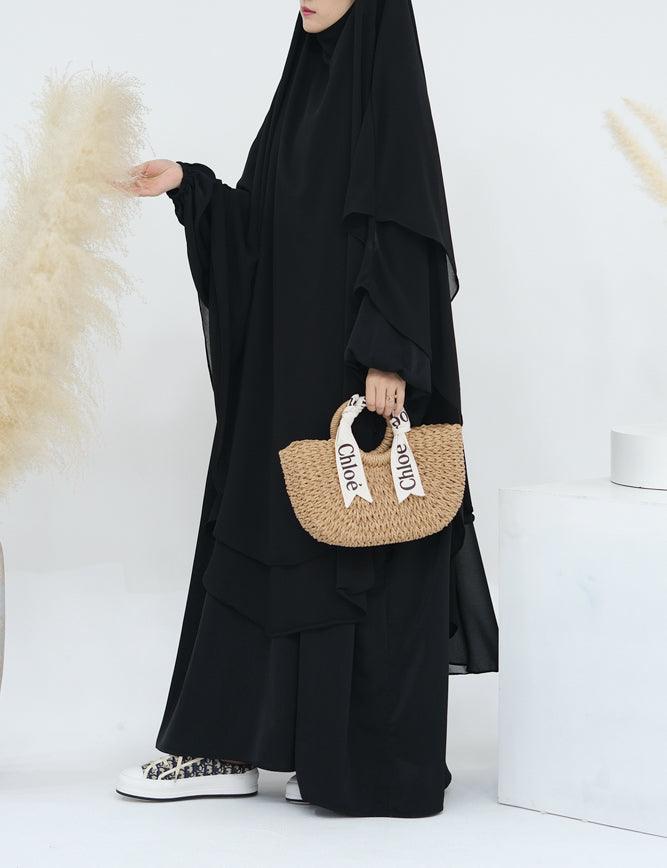 Extra Long Marziya Black two layer chiffon khimar hijab niqab for prayer omrah ramadan - ANNAH HARIRI