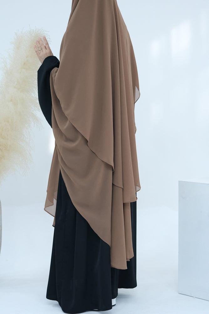 Extra Long Marziya Khaki two layer chiffon khimar hijab niqab for prayer omrah ramadan - ANNAH HARIRI