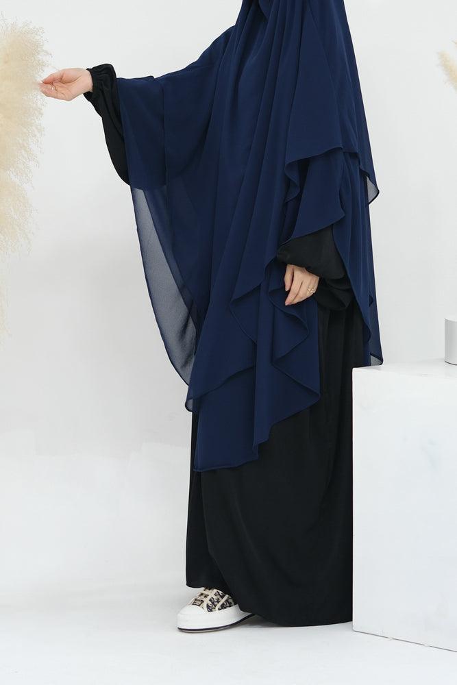 Extra Long Marziya Navy two layer chiffon khimar hijab niqab for prayer omrah ramadan - ANNAH HARIRI