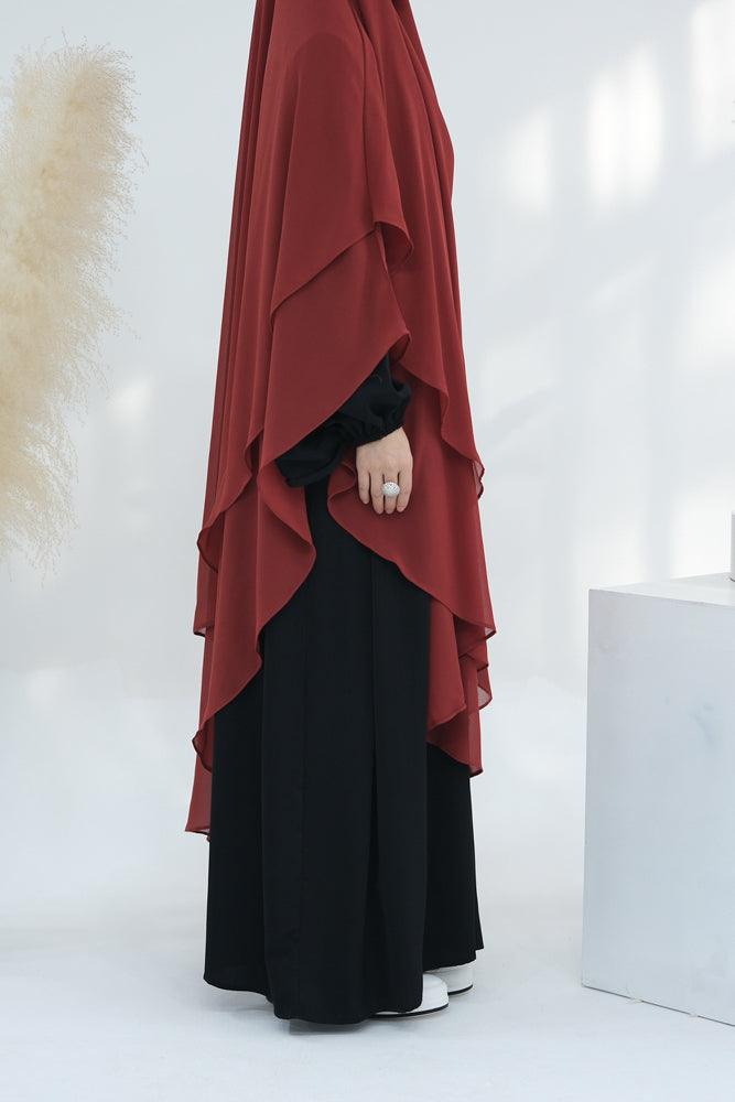 Extra Long Marziya Red two layer chiffon khimar hijab niqab for prayer omrah ramadan - ANNAH HARIRI