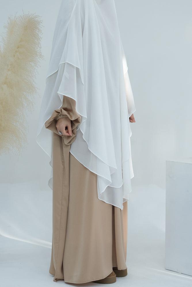 Extra Long Marziya White two layer chiffon khimar hijab niqab for prayer omrah ramadan - ANNAH HARIRI