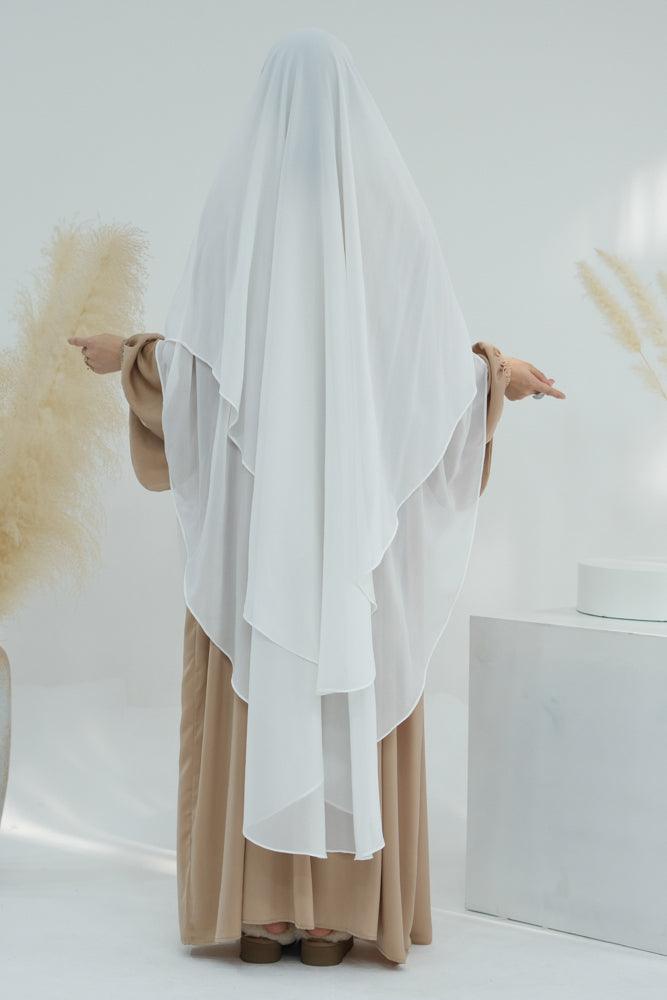 Extra Long Marziya White two layer chiffon khimar hijab niqab for prayer omrah ramadan - ANNAH HARIRI