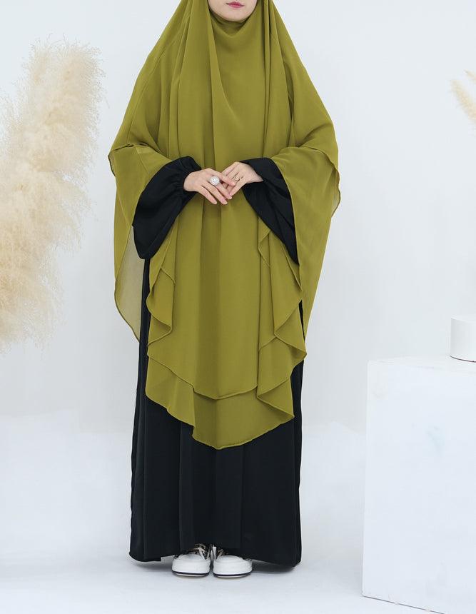 Extra Long Marziya Yellow two layer chiffon khimar hijab niqab for prayer omrah ramadan - ANNAH HARIRI