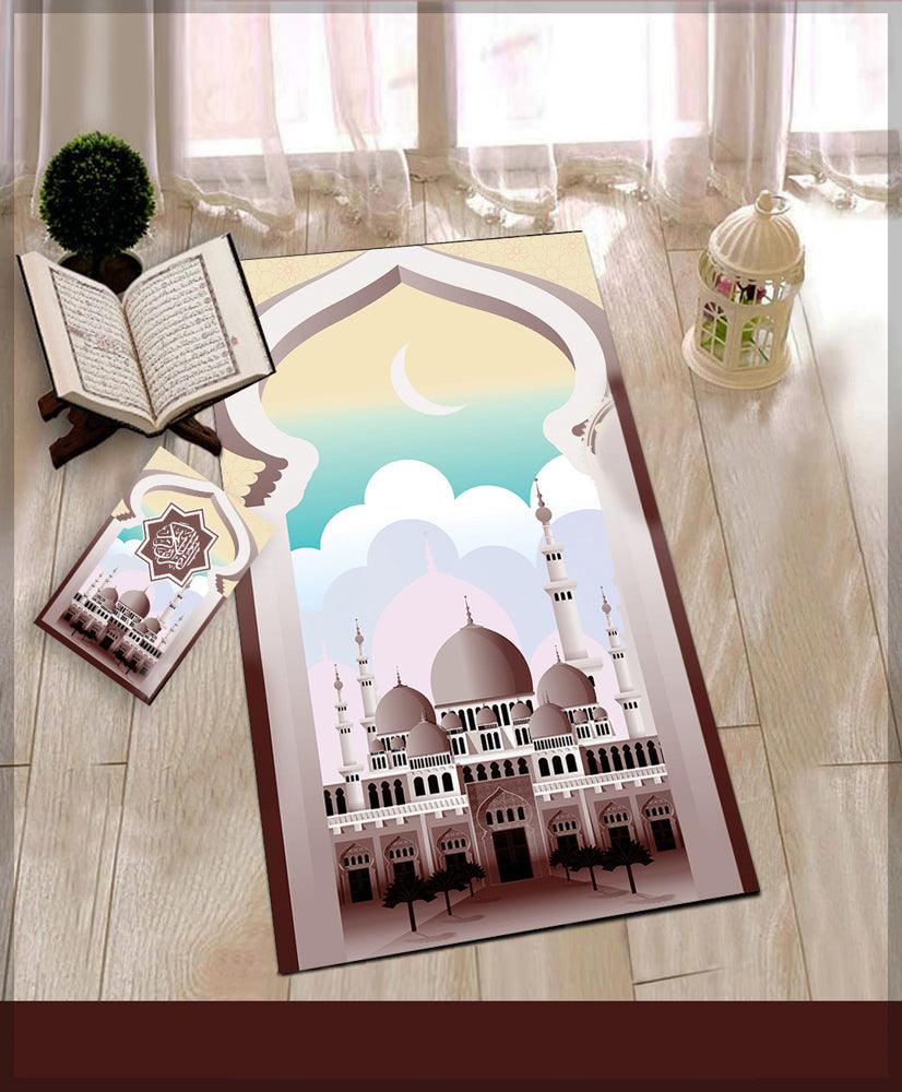 Kazka Brown Prayer Rug Muslim Mat Islamic Sajadah for Kids Men Women with Quran Box for Eid Travel Ramadan Soft Luxury Pin - ANNAH HARIRI