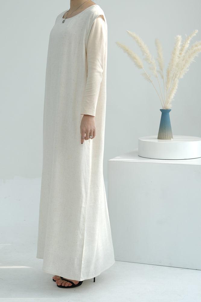 Linen slip dress maxi length sleeveless in pure natural fabric in Apricot color - ANNAH HARIRI