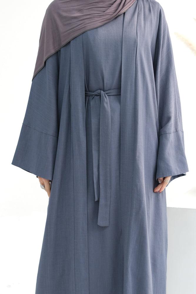 Linen slip dress maxi length sleeveless in pure natural fabric in Gray color - ANNAH HARIRI