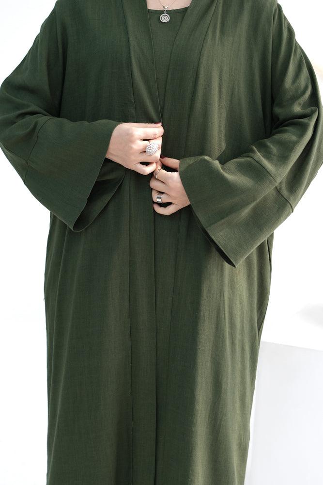 Linen slip dress maxi length sleeveless in pure natural fabric in Green color - ANNAH HARIRI