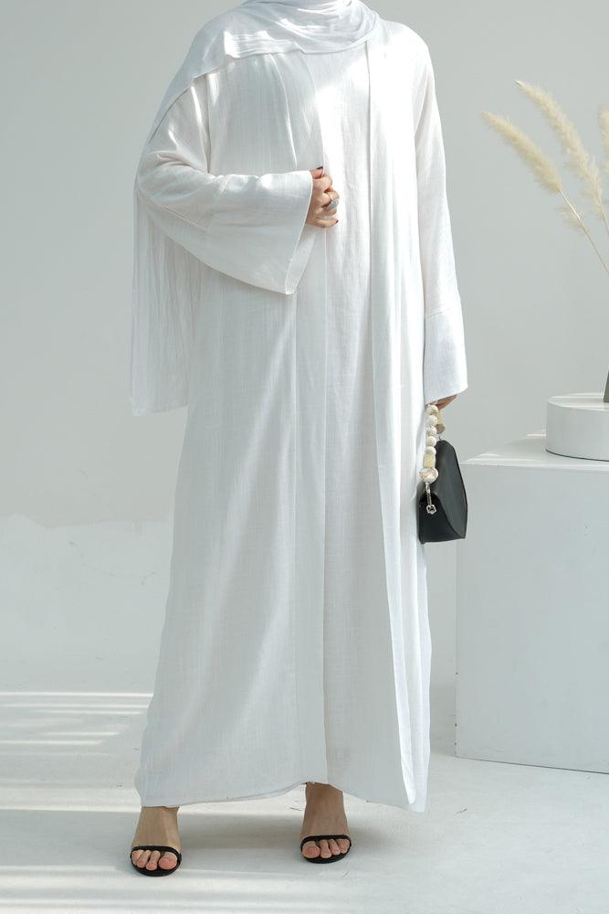 Linen slip dress maxi length sleeveless in pure natural fabric in White color - ANNAH HARIRI