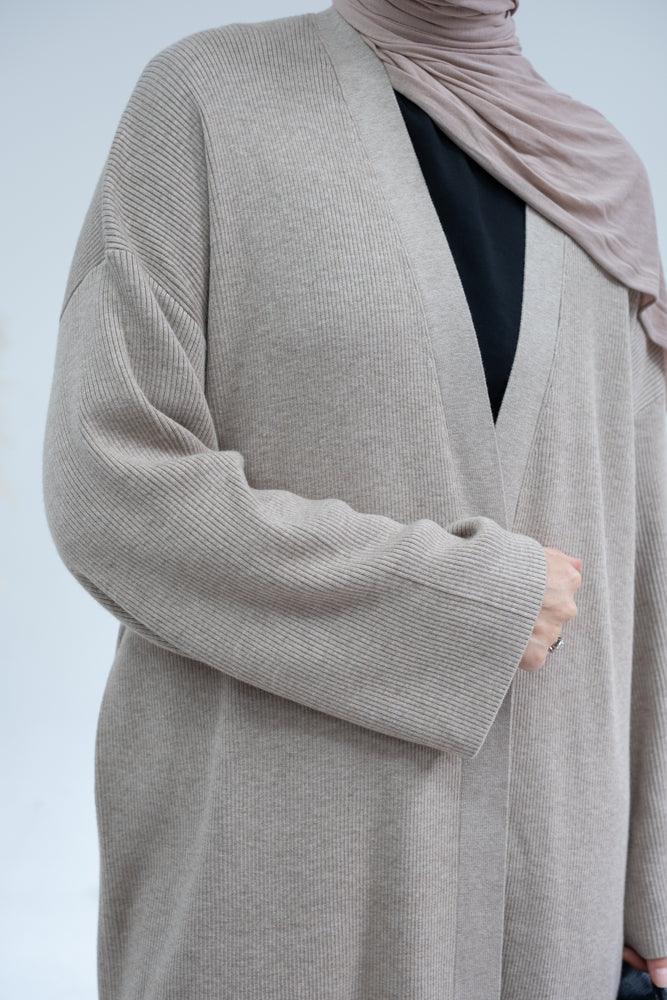Llauraa Premium Quality Cotton Wool blend maxi cardigan and pants set in beige - ANNAH HARIRI
