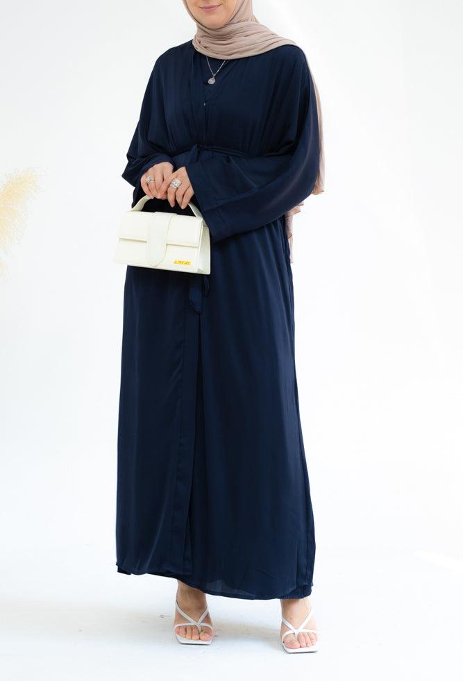 Lovenia Open front abaya and belt in Navy - ANNAH HARIRI