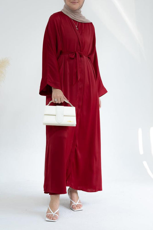 Lovenia Open front abaya and belt in Red - ANNAH HARIRI