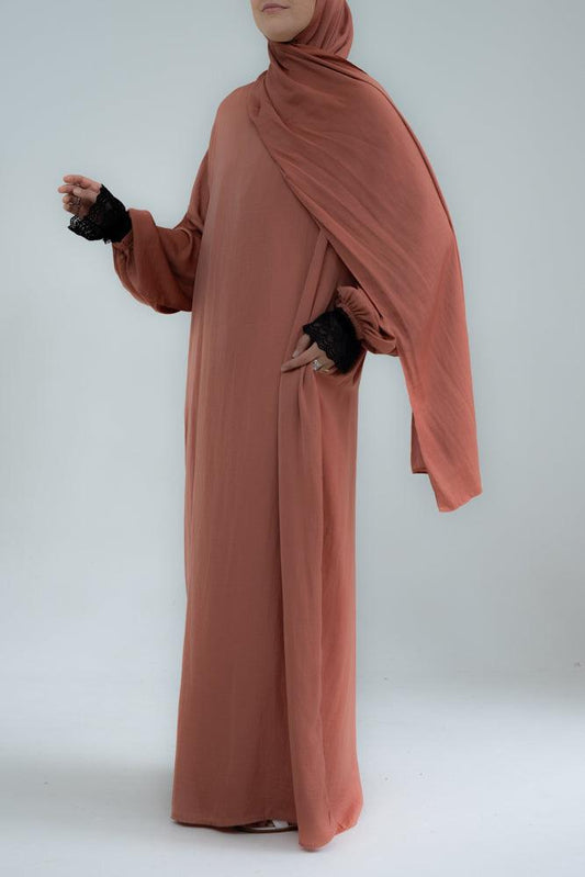 Lsenna lightest prayer gown with attached scarf and pockets in pink - ANNAH HARIRI