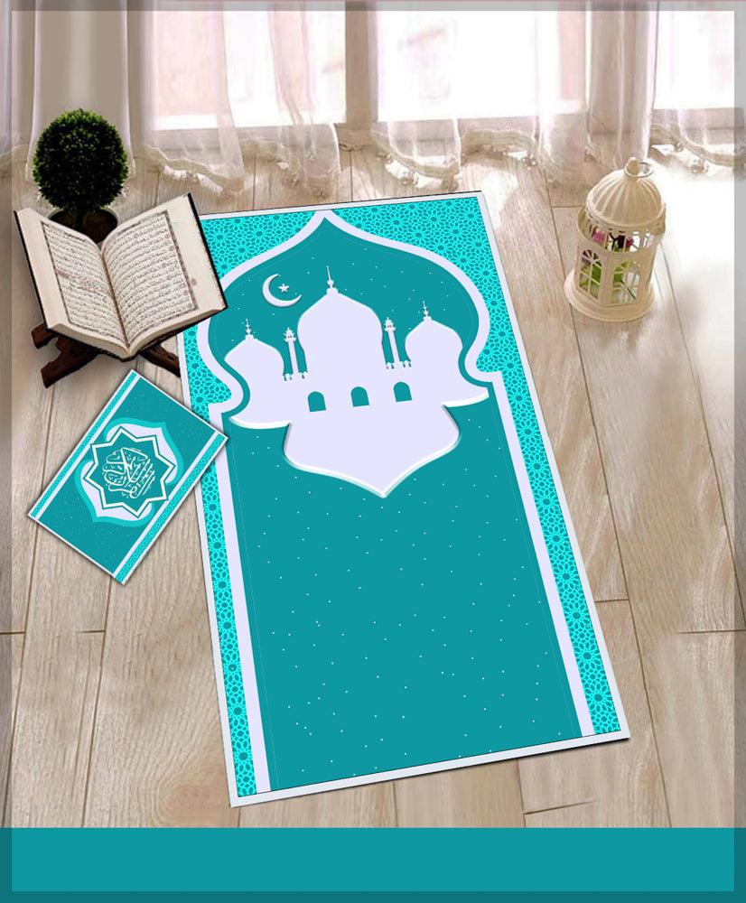 Marike Green Prayer Rug Muslim Mat Islamic Sajadah for Kids Men Women with Quran Box for Eid Travel Ramadan Soft Luxury Pin - ANNAH HARIRI