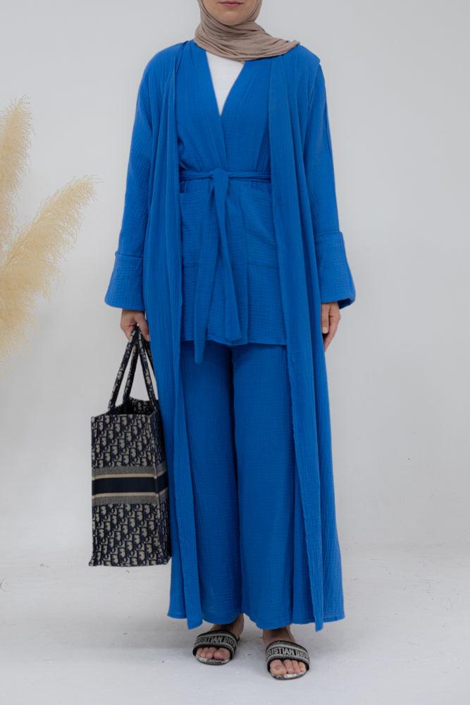 Marina Cotton throw over abaya with oversize folded sleeve in royal blue - ANNAH HARIRI
