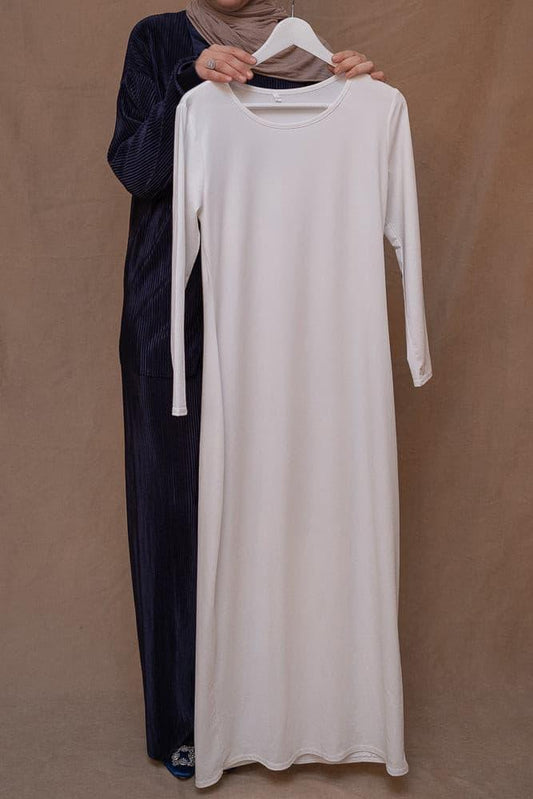 Marquis slip dress maxi length and long sleeve in white - ANNAH HARIRI