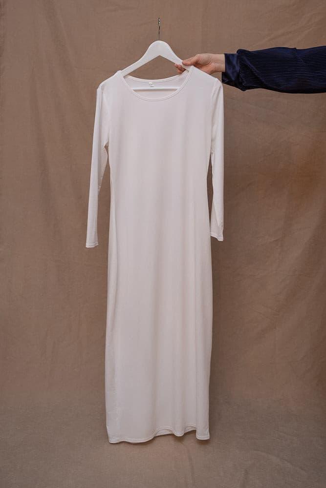 Marquis slip dress maxi length and long sleeve in white - ANNAH HARIRI