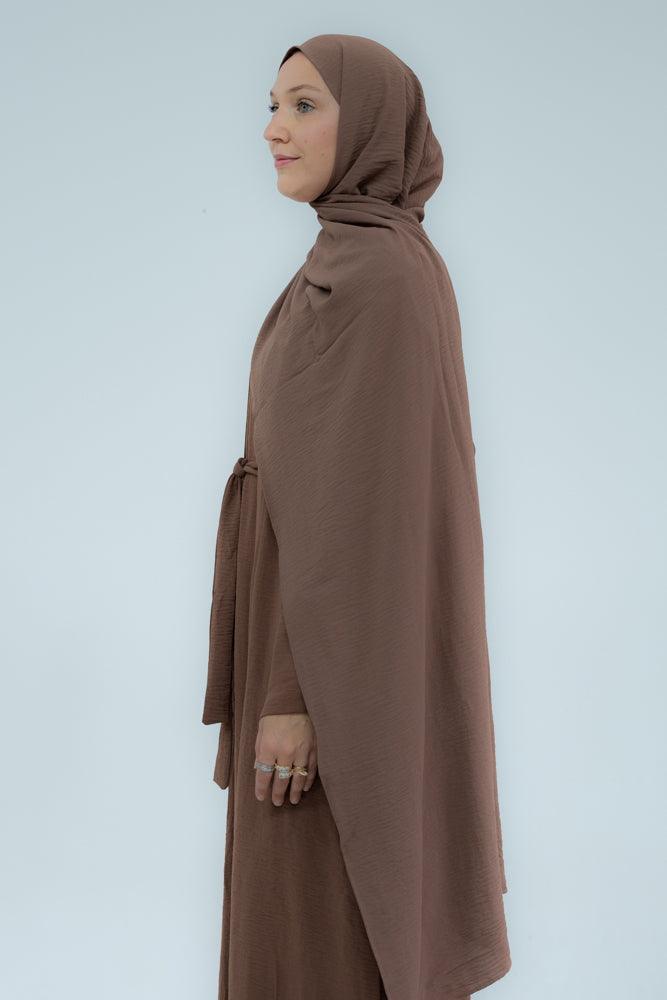 Matiar abaya three piece set with scarf and inner dress and belt in Dark Coffee - ANNAH HARIRI
