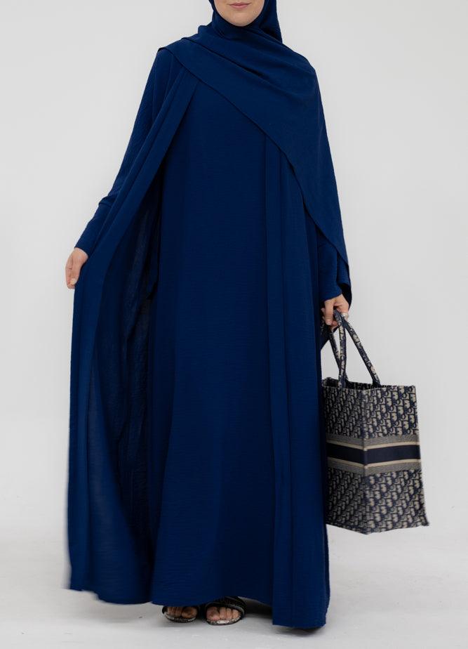 Matiar abaya three piece set with scarf and inner dress and belt in Navy - ANNAH HARIRI