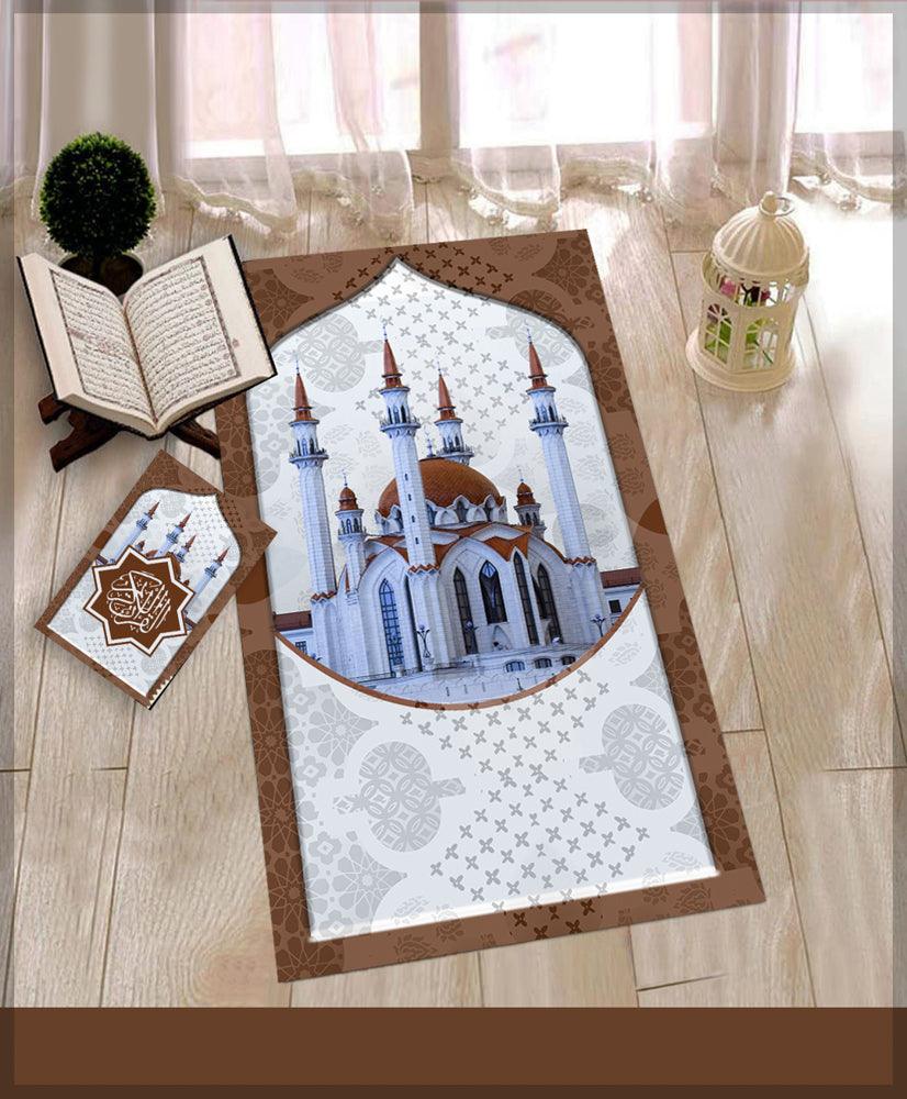 Mechet Brown Prayer Rug Muslim Mat Islamic Sajadah for Kids Men Women with Quran Box for Eid Travel Ramadan Soft Luxury Pin - ANNAH HARIRI