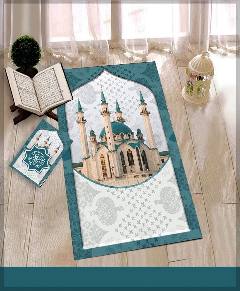 Mechet Green Prayer Rug Muslim Mat Islamic Sajadah for Kids Men Women with Quran Box for Eid Travel Ramadan Soft Luxury Pin - ANNAH HARIRI