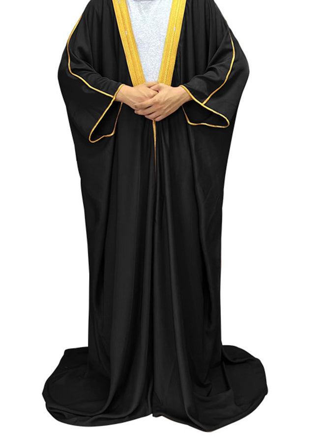 Mens Black Bisht Cloak Arab Dress Thobe Saudi Robe Eid Size Adult - ANNAH HARIRI