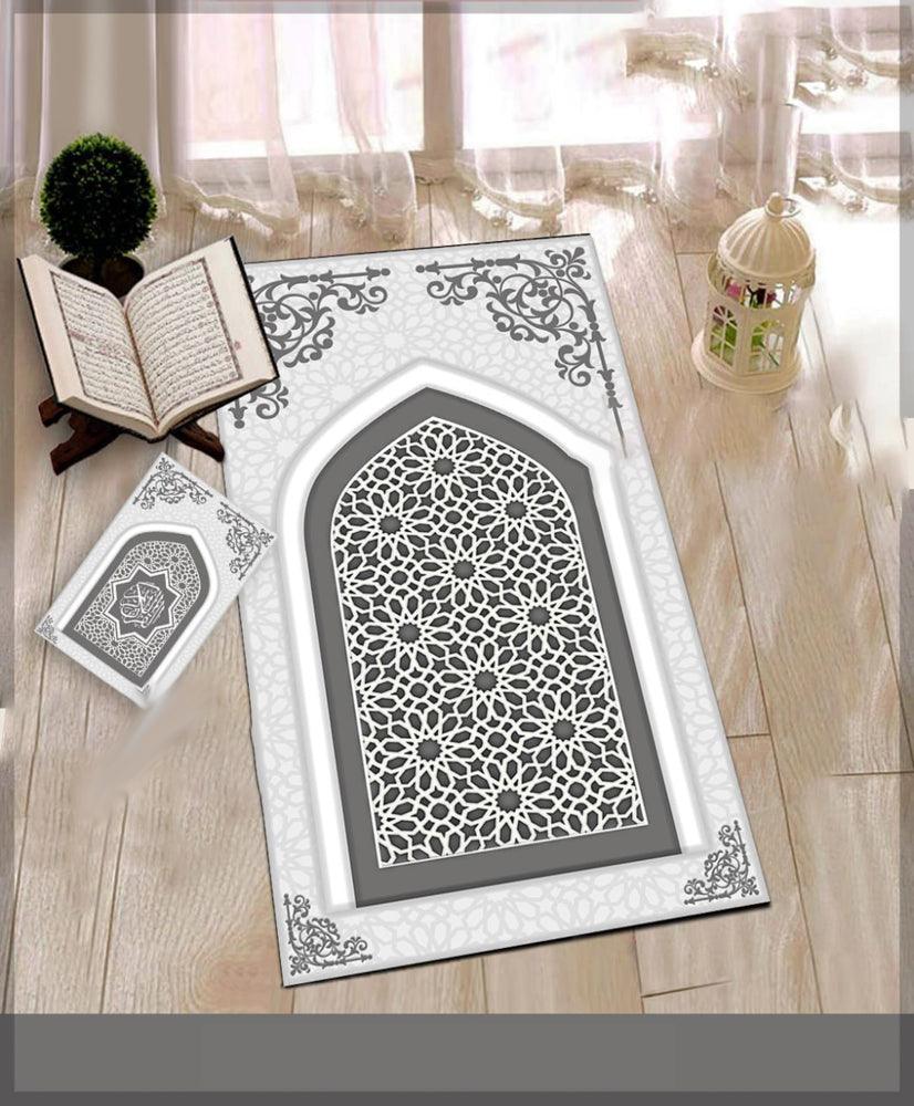 Neutral colors Prayer Rug Muslim Mat Islamic Sajadah for Kids Men Women with Quran Box for Eid Travel Ramadan Soft Luxury Pin - ANNAH HARIRI