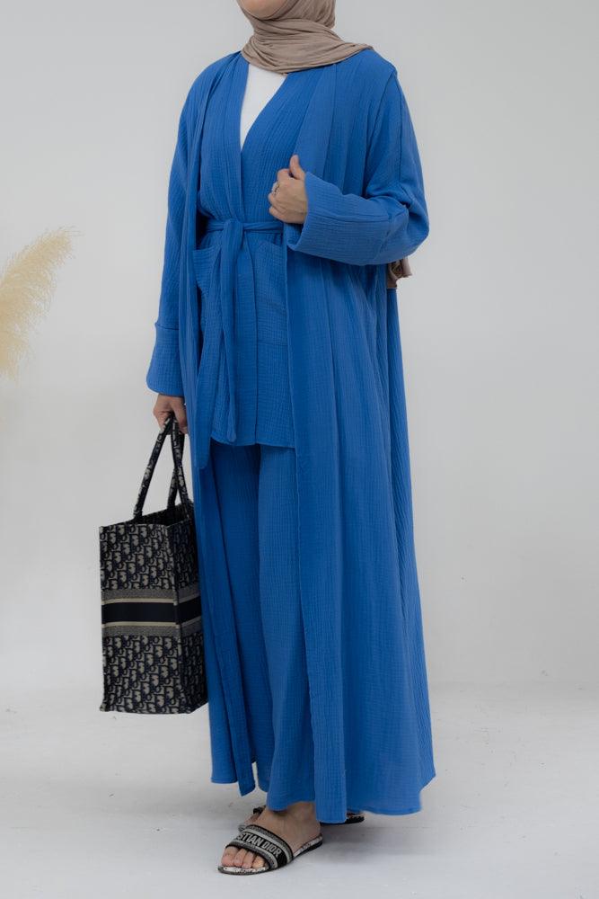 Pants Marina in pure cotton with elasticated waistline and pockets in royal blue - ANNAH HARIRI