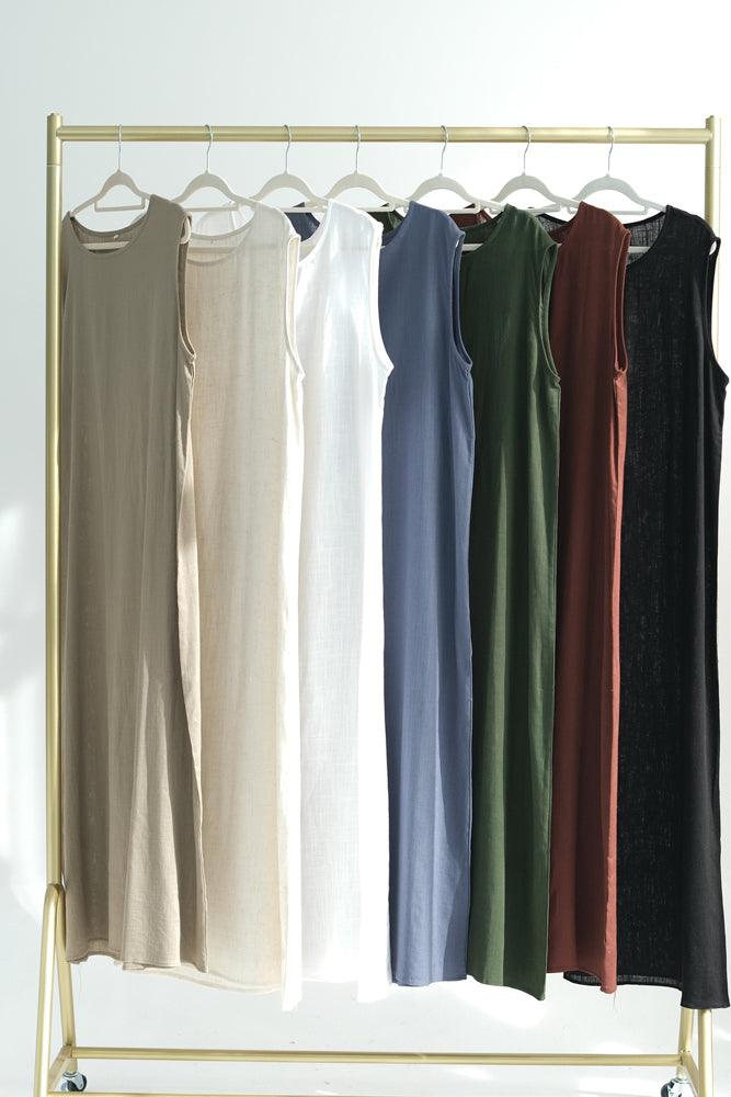Pure Linen Abaya throw over in Khaki color with belt - ANNAH HARIRI