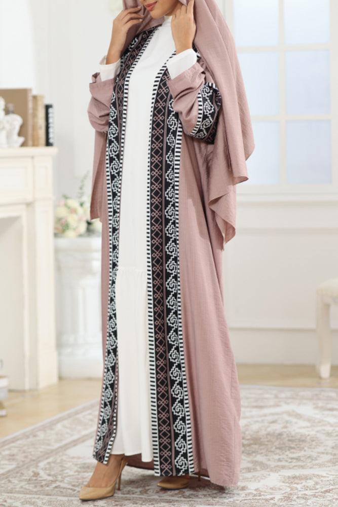 Rafaah traditional embroidered throw over abaya in pink - ANNAH HARIRI
