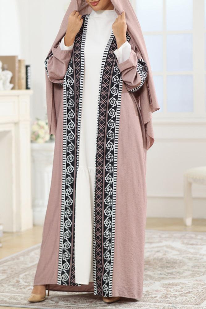 Rafaah traditional embroidered throw over abaya in pink - ANNAH HARIRI