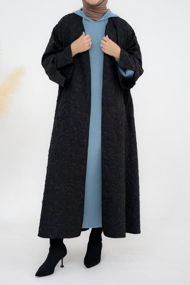 Sandi maxi knitted hooded dress with thumb holes in blue - ANNAH HARIRI